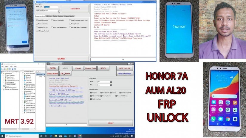 Honor 7A (AUM AL20) FRP unlock/remove resolution with MRT 2021